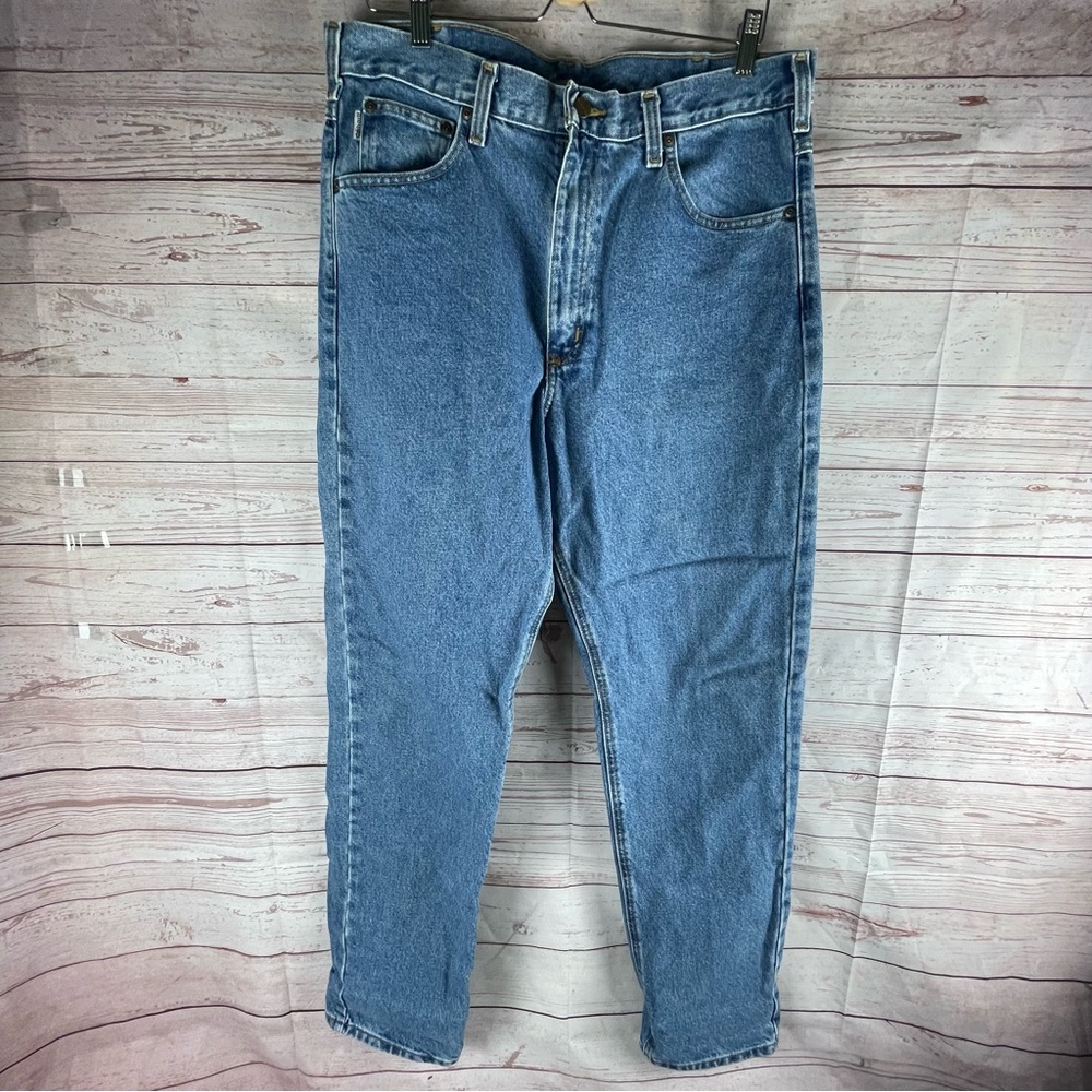 Carhartt Mens Traditional Fit 5 Pockets Blue Straight Jeans Size 36x34 Cotton